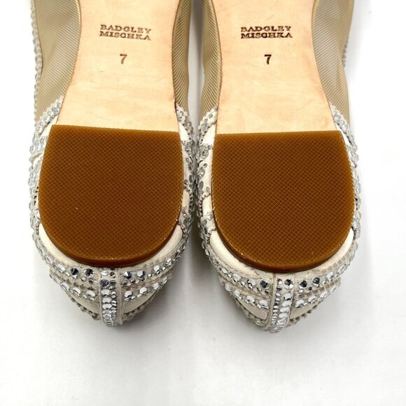 Badgley Mischka BHLDN Size 7 Gigi Jeweled Ivory White Silver Ballet Flats Shoes - Picture 14 of 15